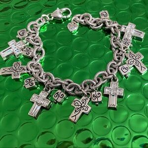 Brighton Silver Cross Charm Bracelet with crystal pieces in every other cross.